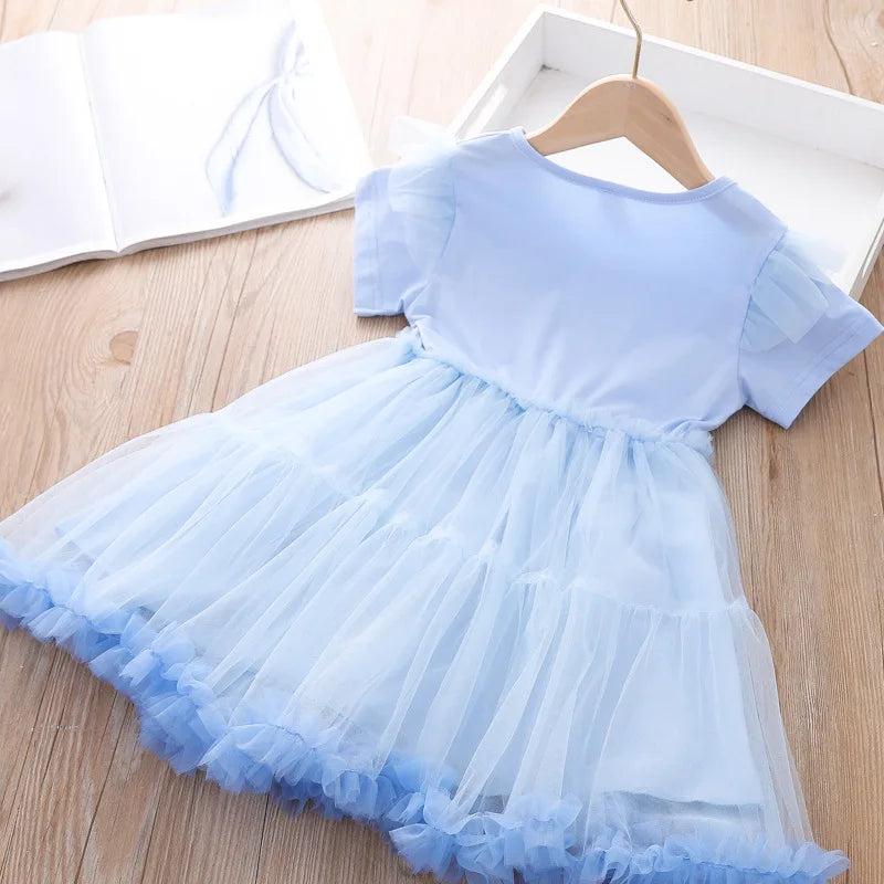 Girls Elsa Dress 2022 Summer Dress New Children's Frozen Princess Dress Baby Mesh Puff Dresses Girl Short Sleeve Party Clothes