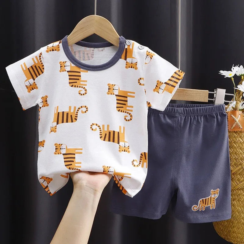 Boys and Girls Outfits T-Shirts+Shorts 2Pcs Cartoons Cars Animals