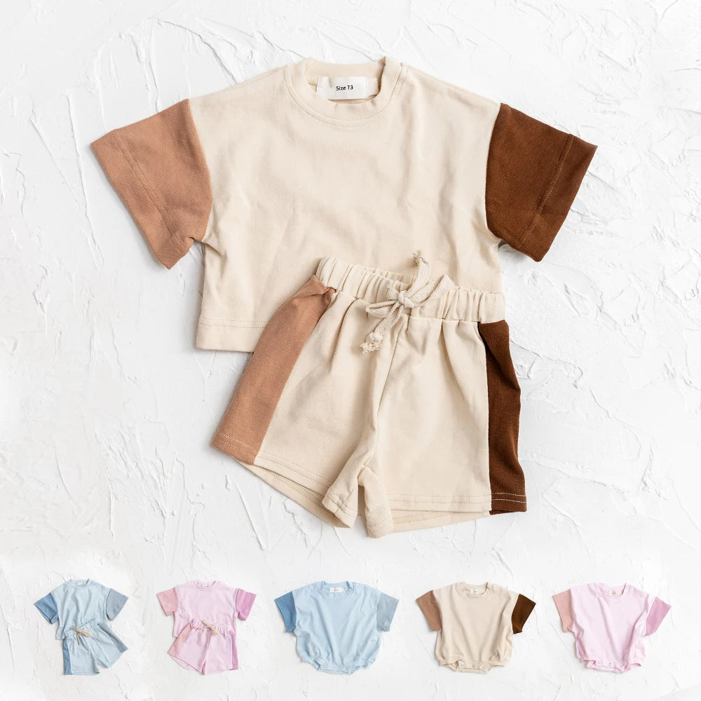 Summer Children's Clothes Baby Boy T-Shirt+Pant 2Pcs Kids Solid Short Sleeve Elastic Waist Suit Toddle Girl Clothes Baby Outfit