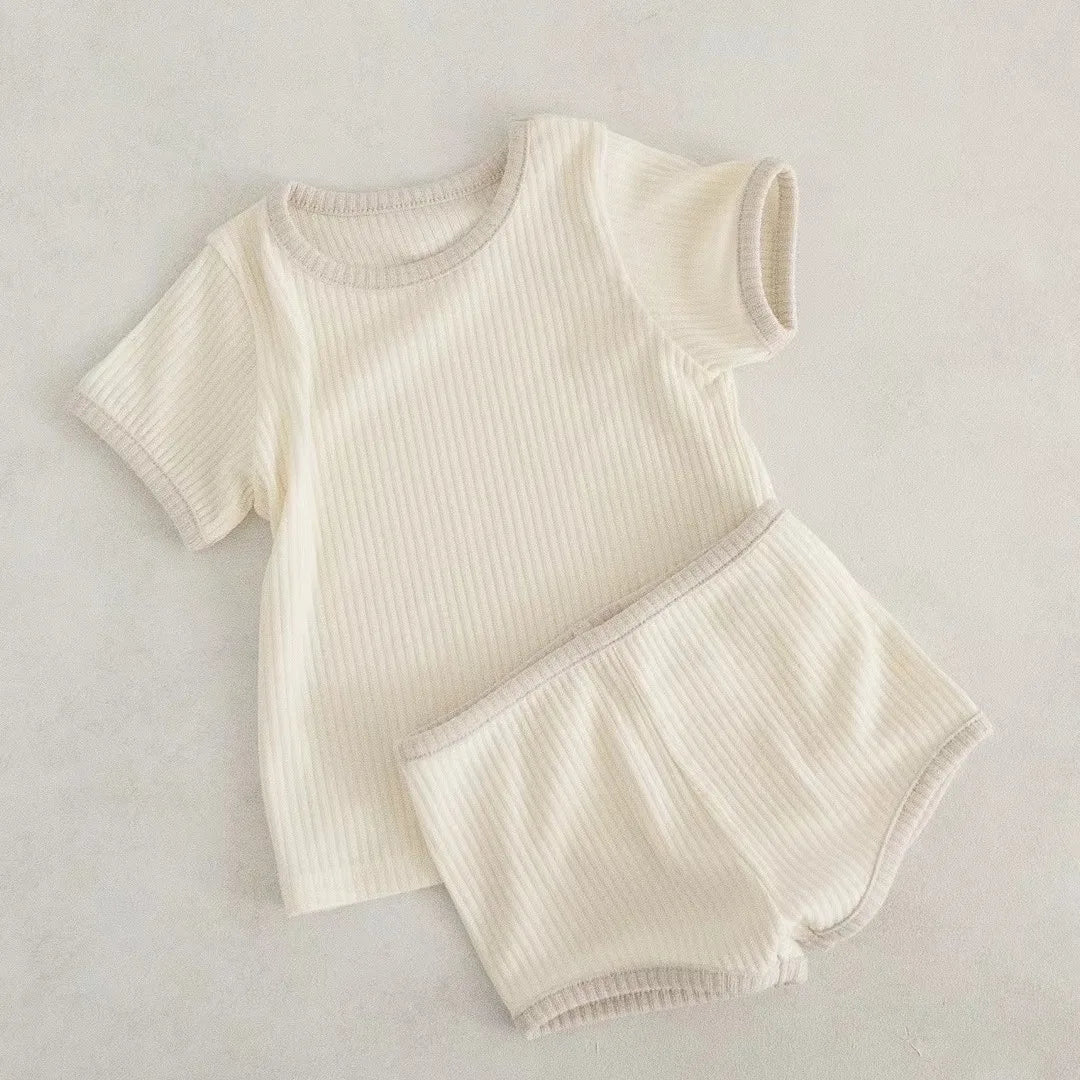 Baby Boys and Girls Solid T-Shirts+ Shorts 2pcs Breathable Outfits