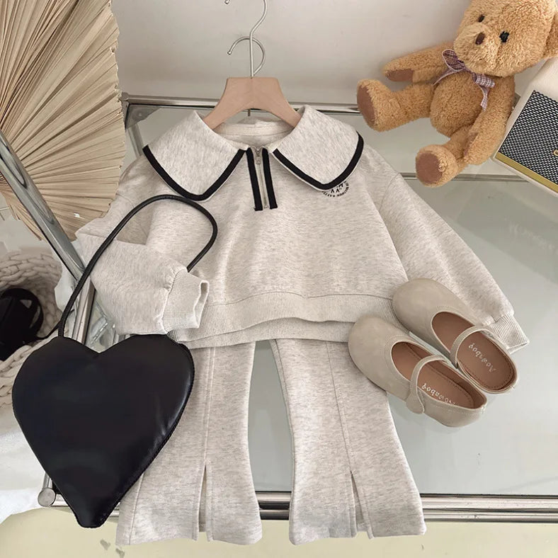 Children's Clothing Sets Lapel Sweater + Loose Pants 2 Pcs Kids Girls Set 2 To 7 Years Baby Girl Outfit Set Toddler Girl Clothes