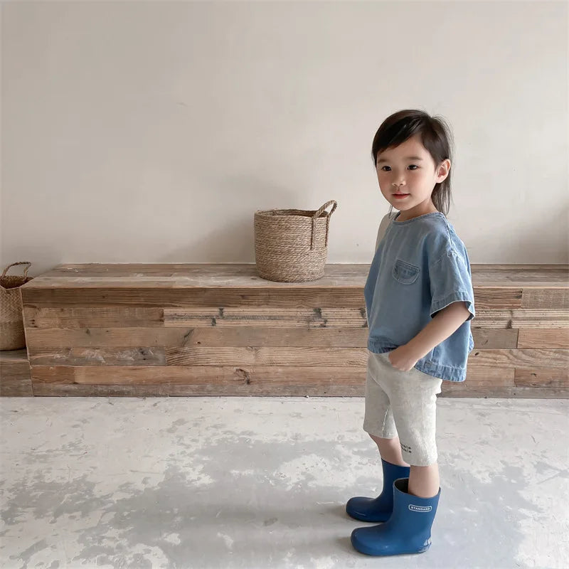 New Children Clothes Kids Girl Short-sleeved Blouses Toddler Boys Wash Thin Blouse Baby Wide Shirts Fashion Child Denim Tops