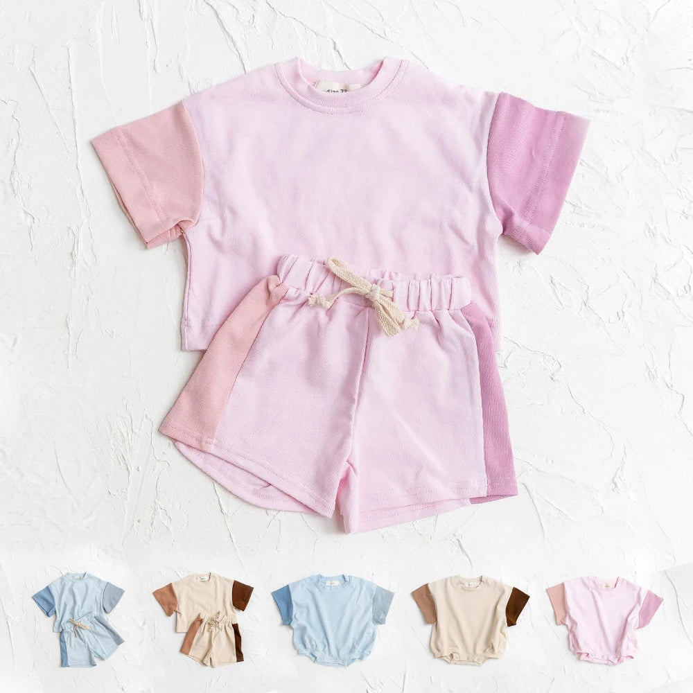 Summer Children's Clothes Baby Boy T-Shirt+Pant 2Pcs Kids Solid Short Sleeve Elastic Waist Suit Toddle Girl Clothes Baby Outfit