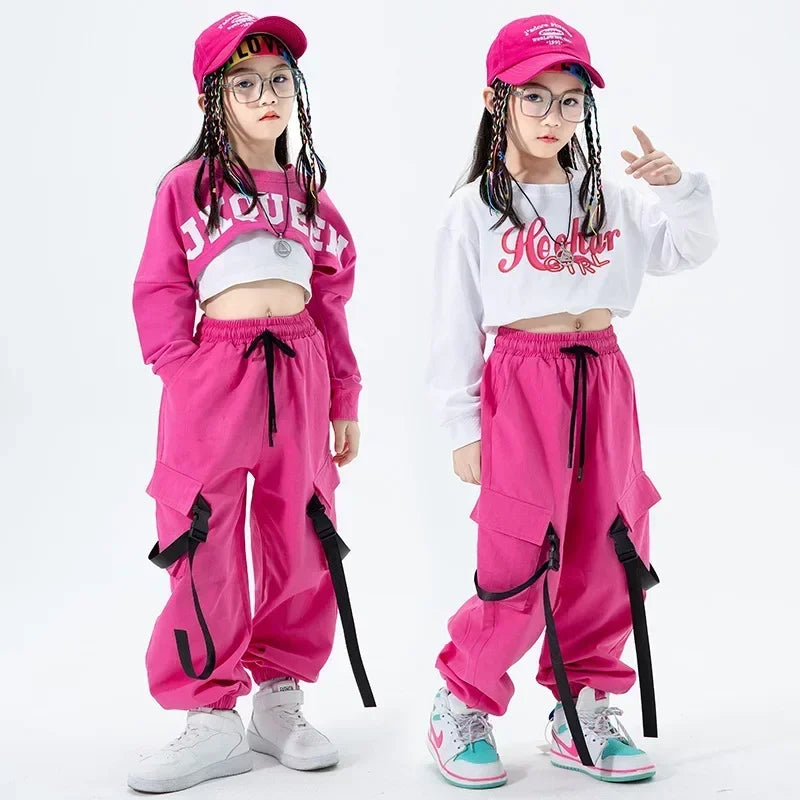 Girls Jazz Dance Performance Dress Girls Hip-hop Suit Cool Belly Button Exposed Clothing Children's Hip-hop Fashion Clothes 2023