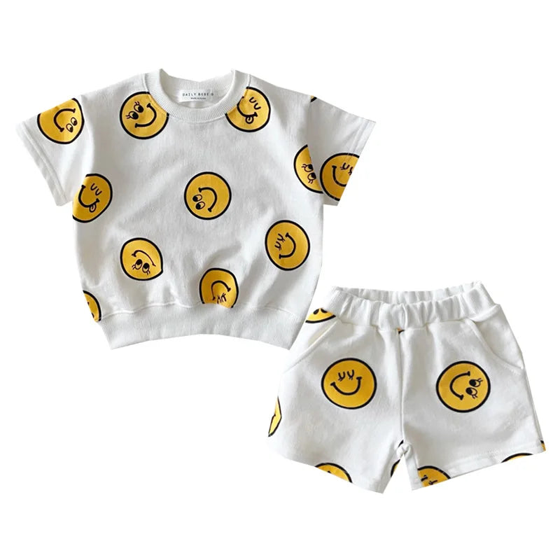 Children Clothes Set Smiley.Shorts and Short T-Shirts For Boys and Girls