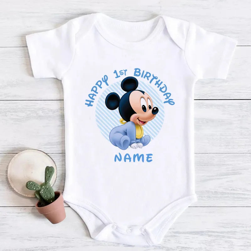 Custom Baby Name Bodysuit First Birthday Baby Rompers Newborn Boy Mickey Mouse Jumpsuits Baby Boys Clothes Outfits Gifts