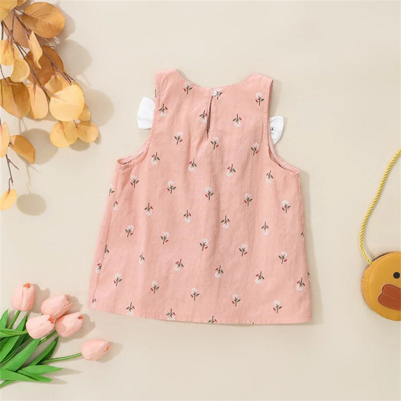 Summer Simple Solid Color Flower Baby Girl Dress Sleeveless Bowknot Children's Clothes Thin Breathable 0 To 3 Years Old Toddler