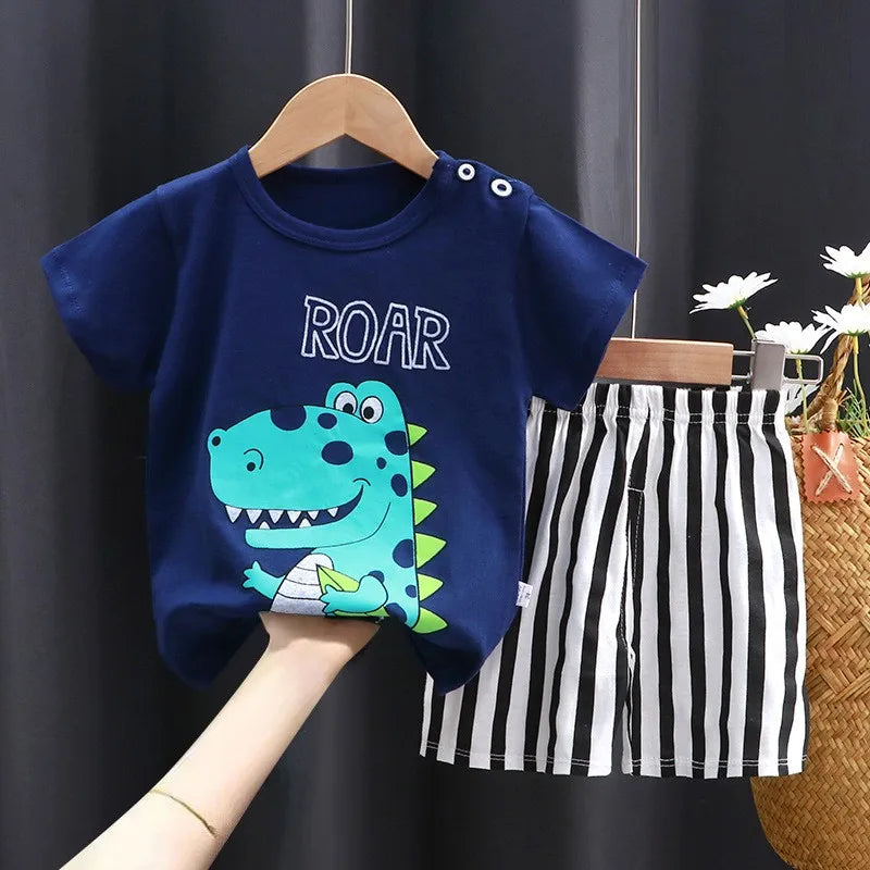 Boys and Girls Outfits T-Shirts+Shorts 2Pcs Cartoons Cars Animals