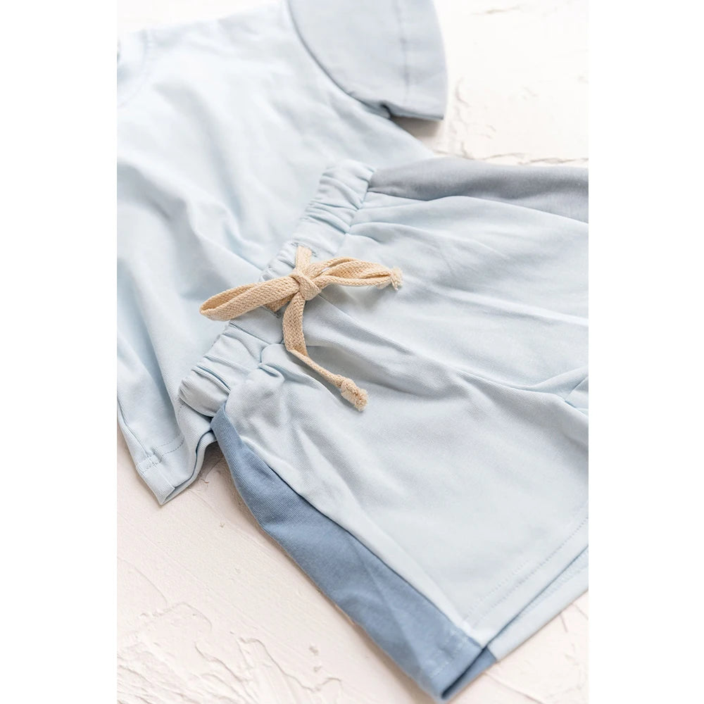 Summer Children's Clothes Baby Boy T-Shirt+Pant 2Pcs Kids Solid Short Sleeve Elastic Waist Suit Toddle Girl Clothes Baby Outfit