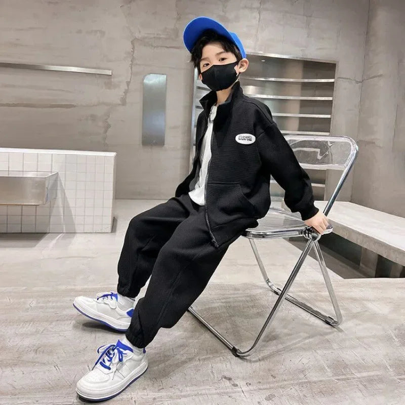 Children's Boy Baseball Uniform Suit Teenage Autumn Winter Zip Jacket Coat and Sport Pant Set Kid 2 Pieces Outfit Tracksuit