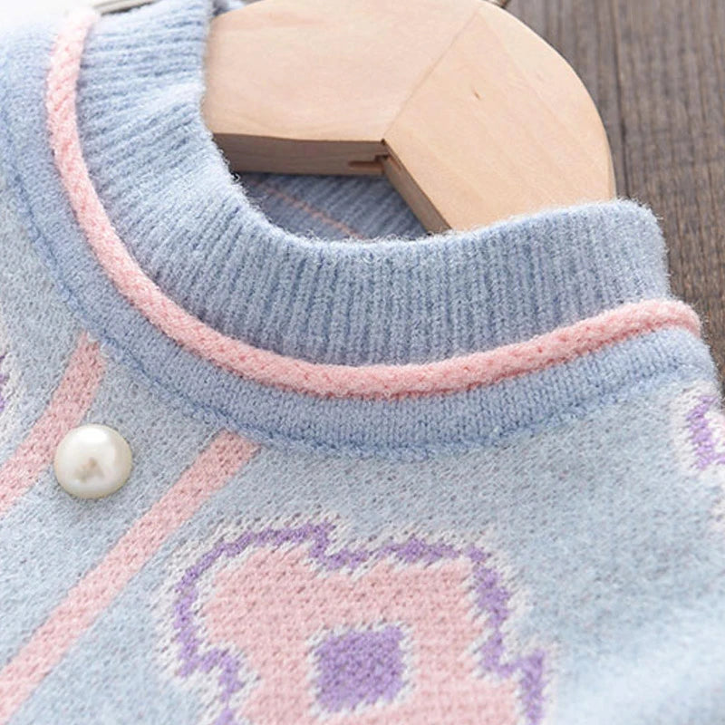 Melario Floral Girls Baby Knitted Clothes Sets Fashion Winter Sweaters Tops Ruffles Skirt Outfits Beading Children Clothes Suit