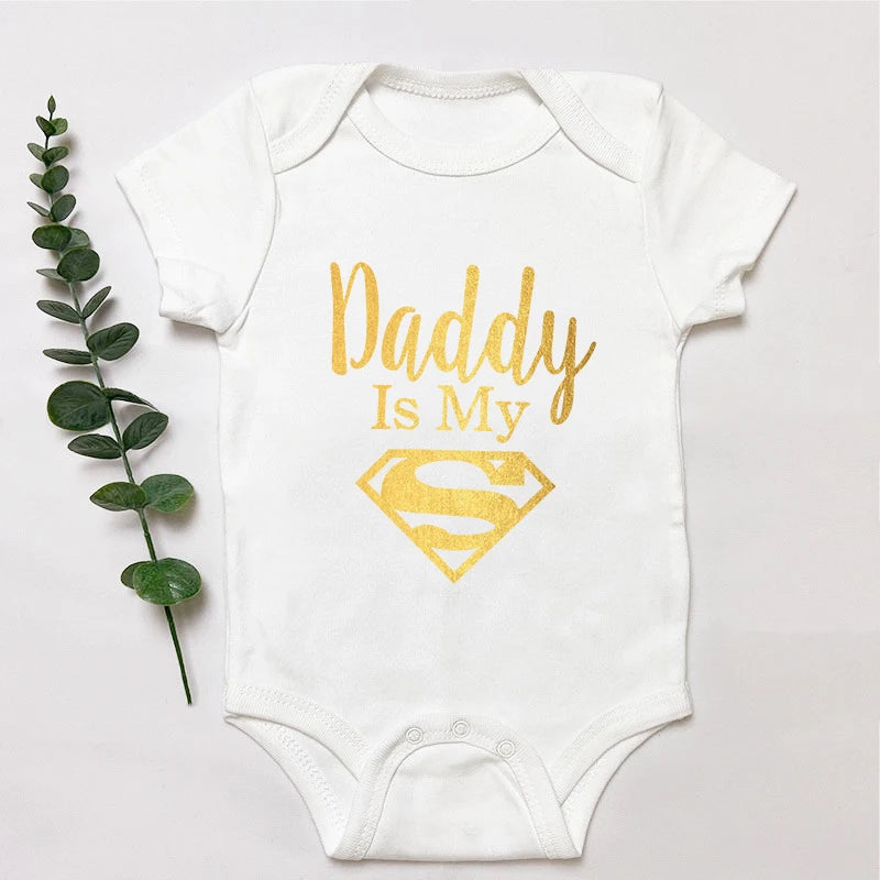 Boy, Girl and Baby Rompers and Bodysuit with funny prints on them.