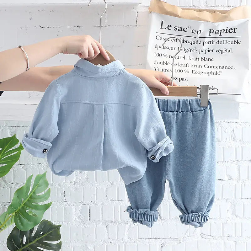 New Autumn Spring Baby Boy Fashion Cartoon Clothing Kid Suits Strips Shirt Pants Jeans 2pcs/Set Children Clothes Set 0-5 Years