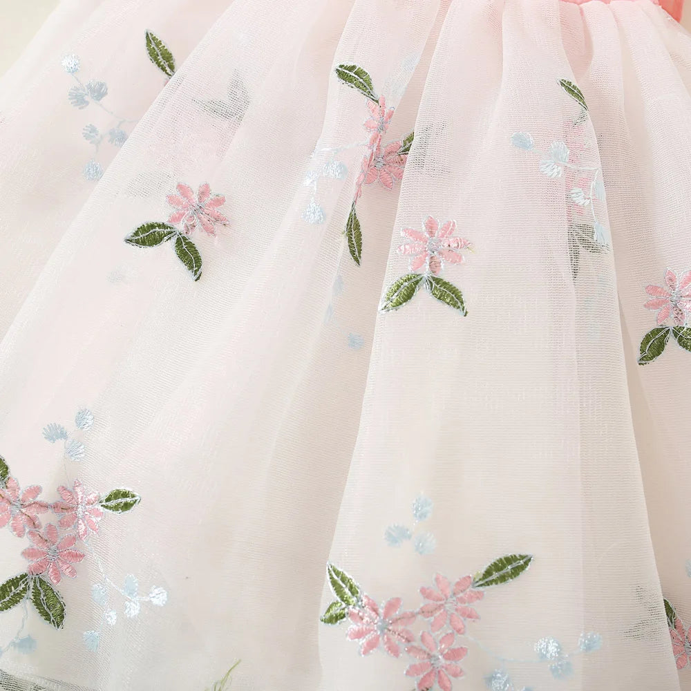 Children's Clothes Summer Korean Style Flower Party Mesh Puffy Baby Girl Dresses Sleeveless Breathable Toddler Kids Costume