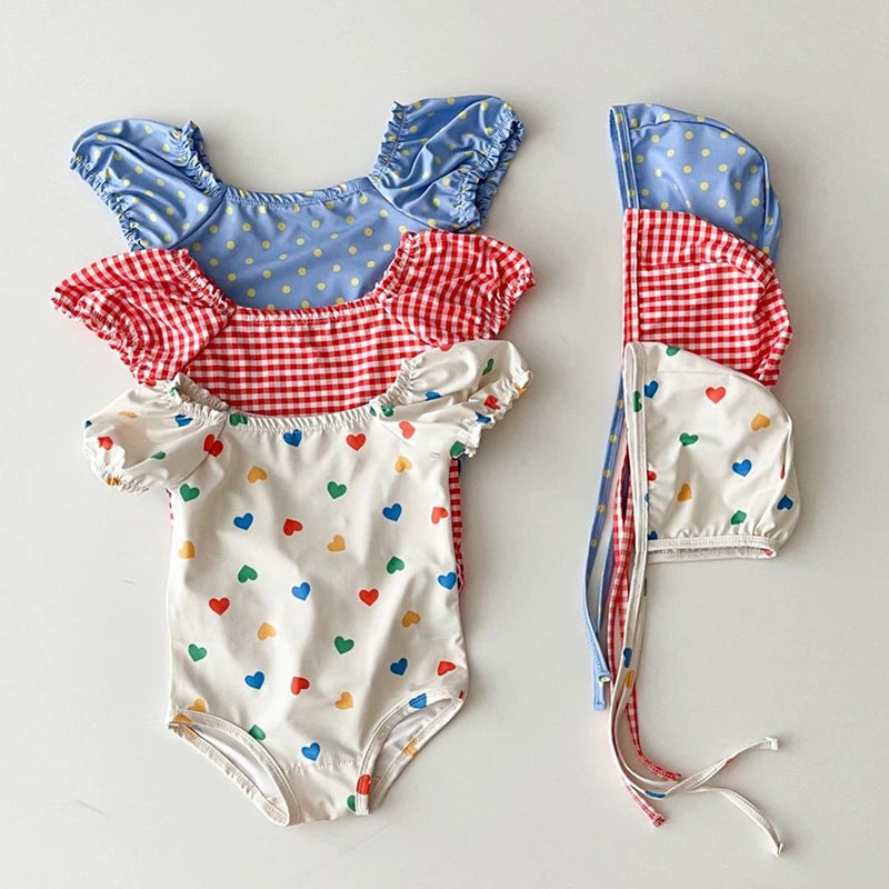Kids Baby Girls Swimwear Summer Baby Girls One-piece Swimsuit Children's Clothes Short Sleeve Printing Sandy Beach Swimwear