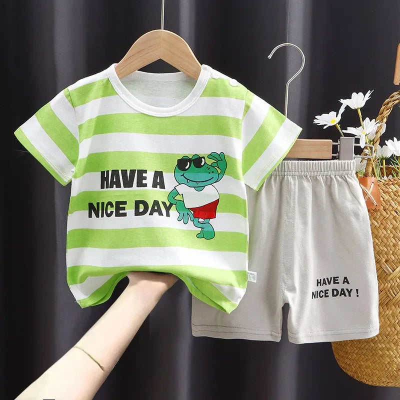 Boys and Girls Outfits T-Shirts+Shorts 2Pcs Cartoons Cars Animals