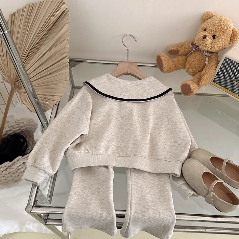 Children's Clothing Sets Lapel Sweater + Loose Pants 2 Pcs Kids Girls Set 2 To 7 Years Baby Girl Outfit Set Toddler Girl Clothes