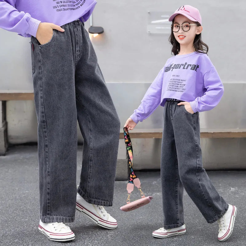 New Jeans For Girls Patchwork Kids Jeans For Girls Letter Patern Kids Jeans Casual Style Children Clothes 6 8 10 12 14 years