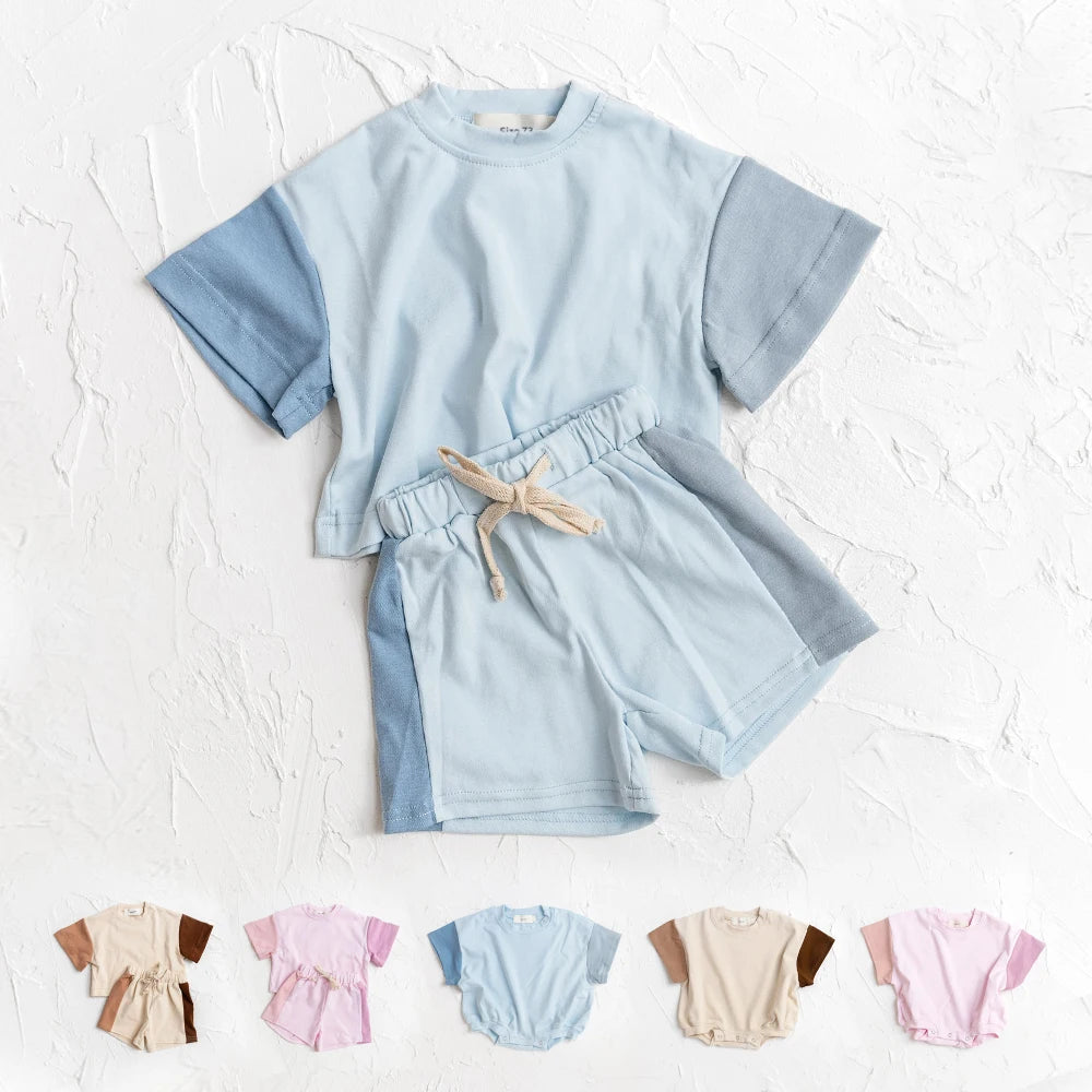 Summer Children's Clothes Baby Boy T-Shirt+Pant 2Pcs Kids Solid Short Sleeve Elastic Waist Suit Toddle Girl Clothes Baby Outfit