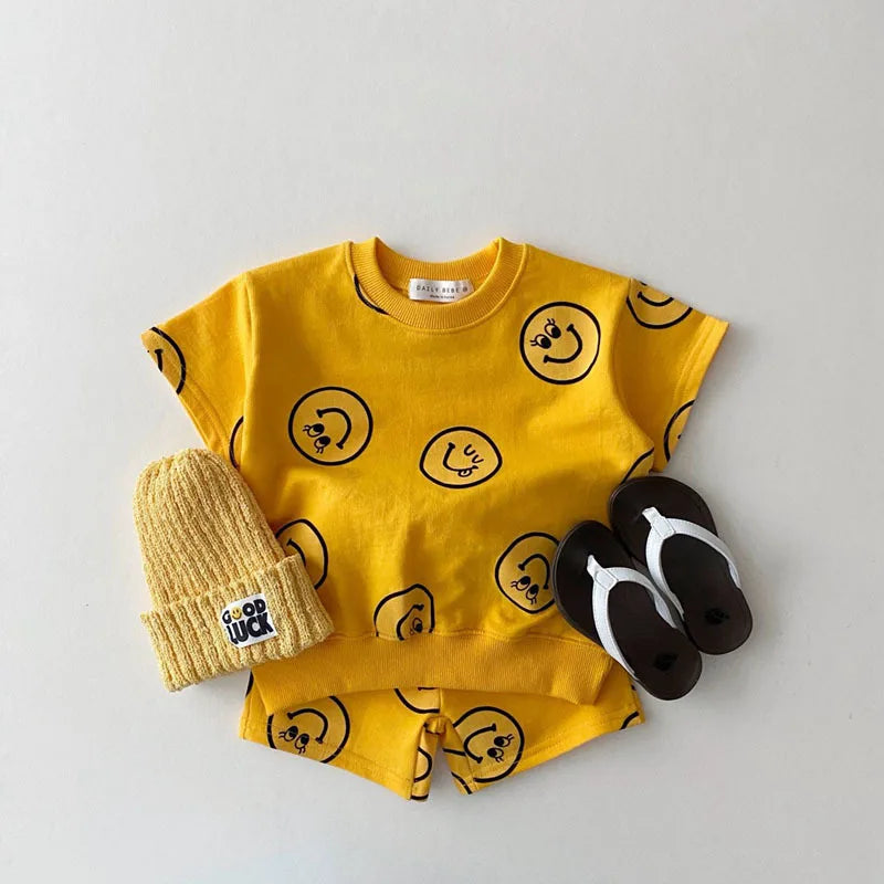 Children Clothes Set Smiley.Shorts and Short T-Shirts For Boys and Girls