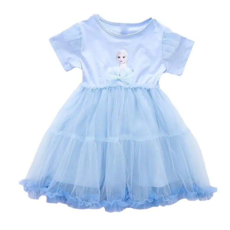 Girls Elsa Dress 2022 Summer Dress New Children's Frozen Princess Dress Baby Mesh Puff Dresses Girl Short Sleeve Party Clothes