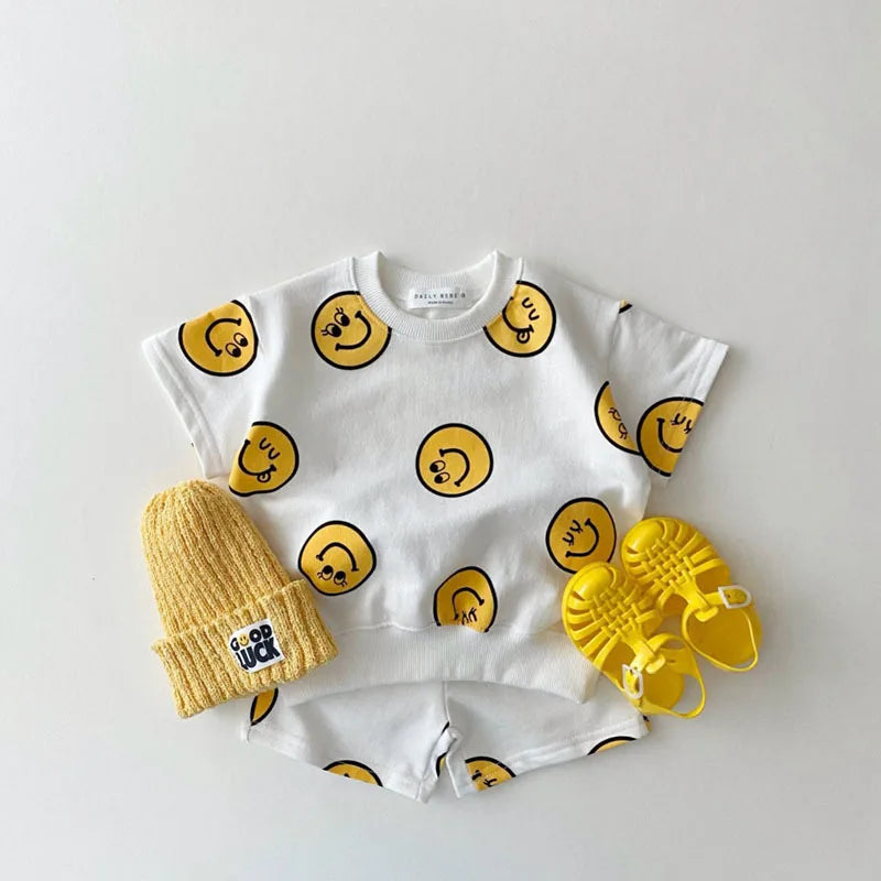 Children Clothes Set Smiley.Shorts and Short T-Shirts For Boys and Girls