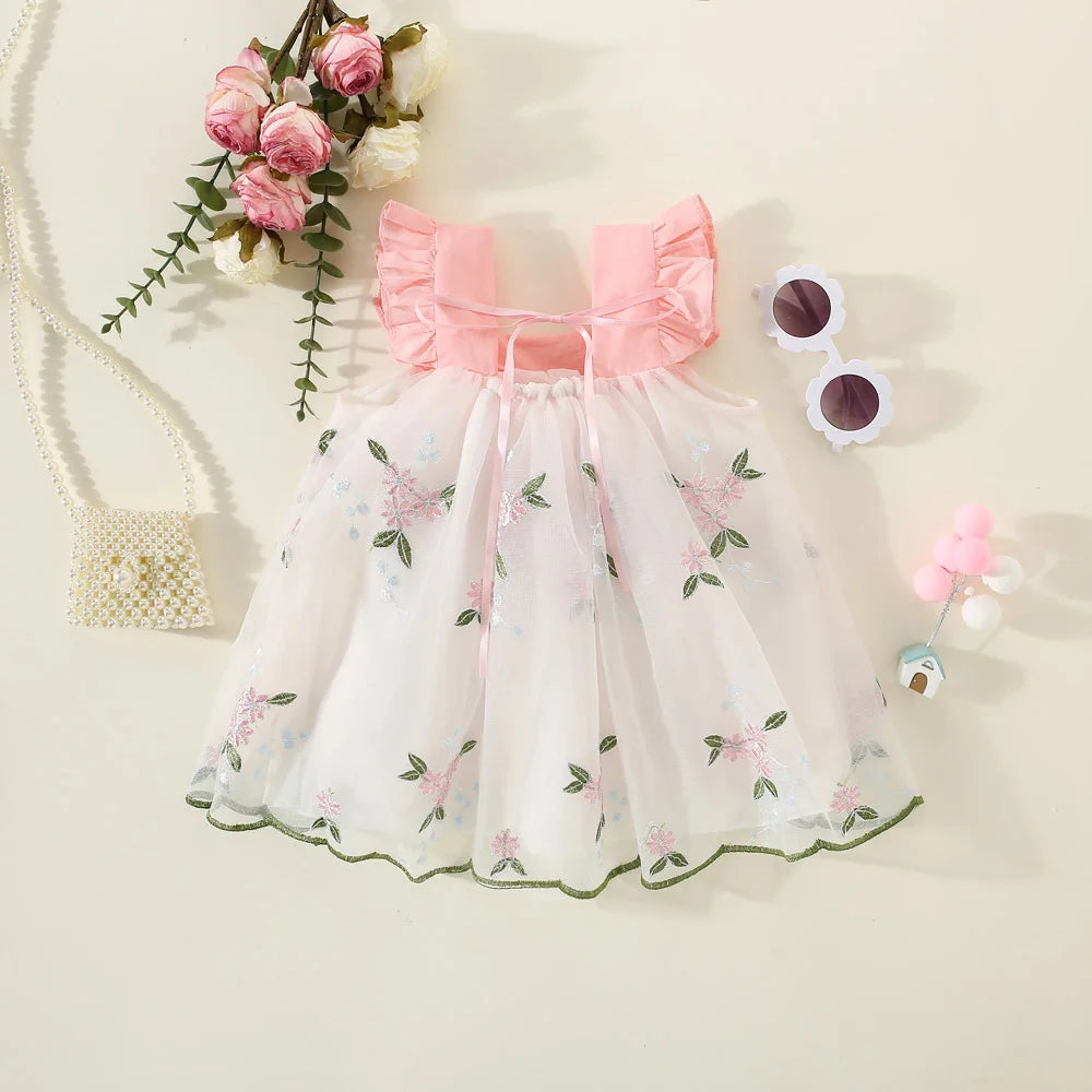 Children's Clothes Summer Korean Style Flower Party Mesh Puffy Baby Girl Dresses Sleeveless Breathable Toddler Kids Costume