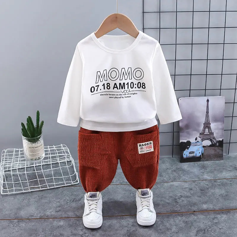 Spring Baby Children Clothes Suit Boys Corduroy Coat T Shirt Pants 3Pcs/Set Kids Toddler Fashion Cotton Tracksuits 0-4 Years