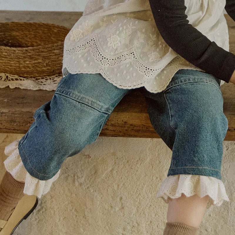 Girls Atumn Casual Lace Straight Led Demin
