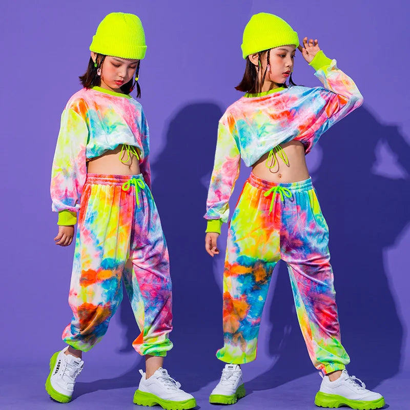 Girls Street Dance Trendy Hip-hop Clothes Performance Costume Korean Style Children's Jazz Dance Set with Exposed Navel Jazz New