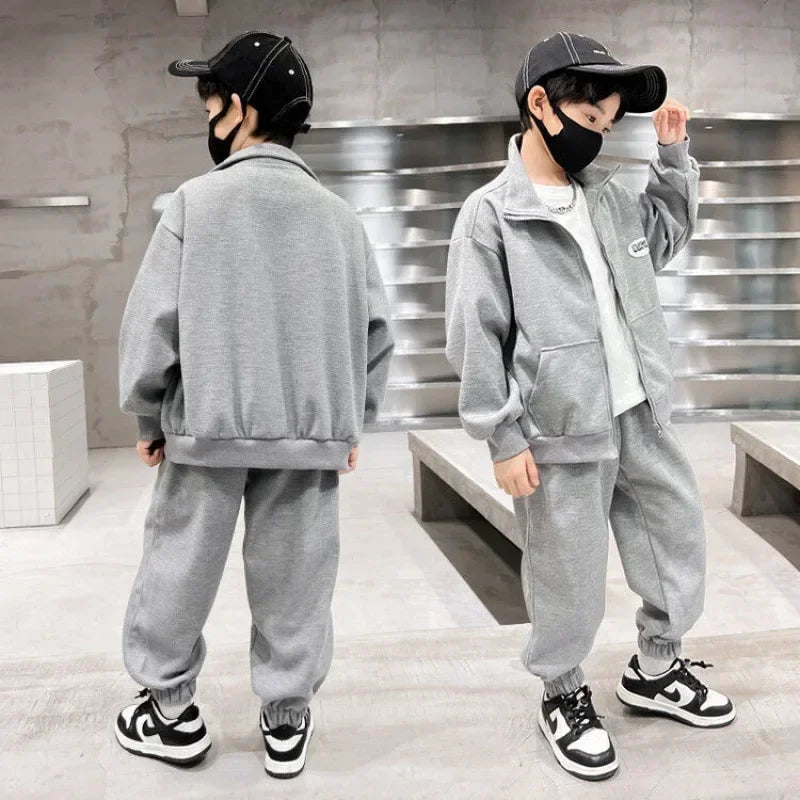 Children's Boy Baseball Uniform Suit Teenage Autumn Winter Zip Jacket Coat and Sport Pant Set Kid 2 Pieces Outfit Tracksuit