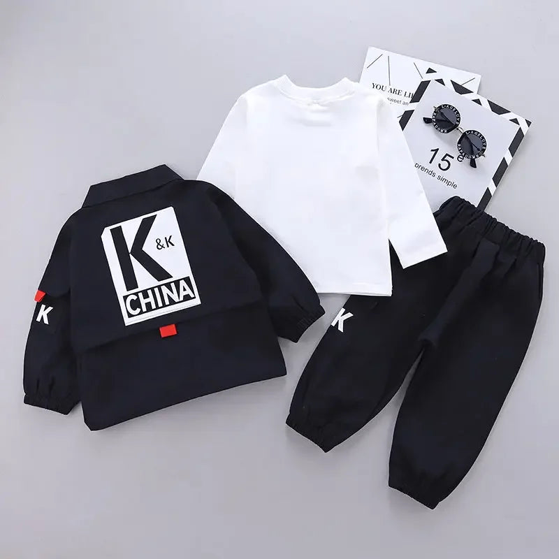 Boy/Children Clothes, Baby Boys Jacket Suit T-Shirt Pants 3Pcs/Sets Ages 0-4 years