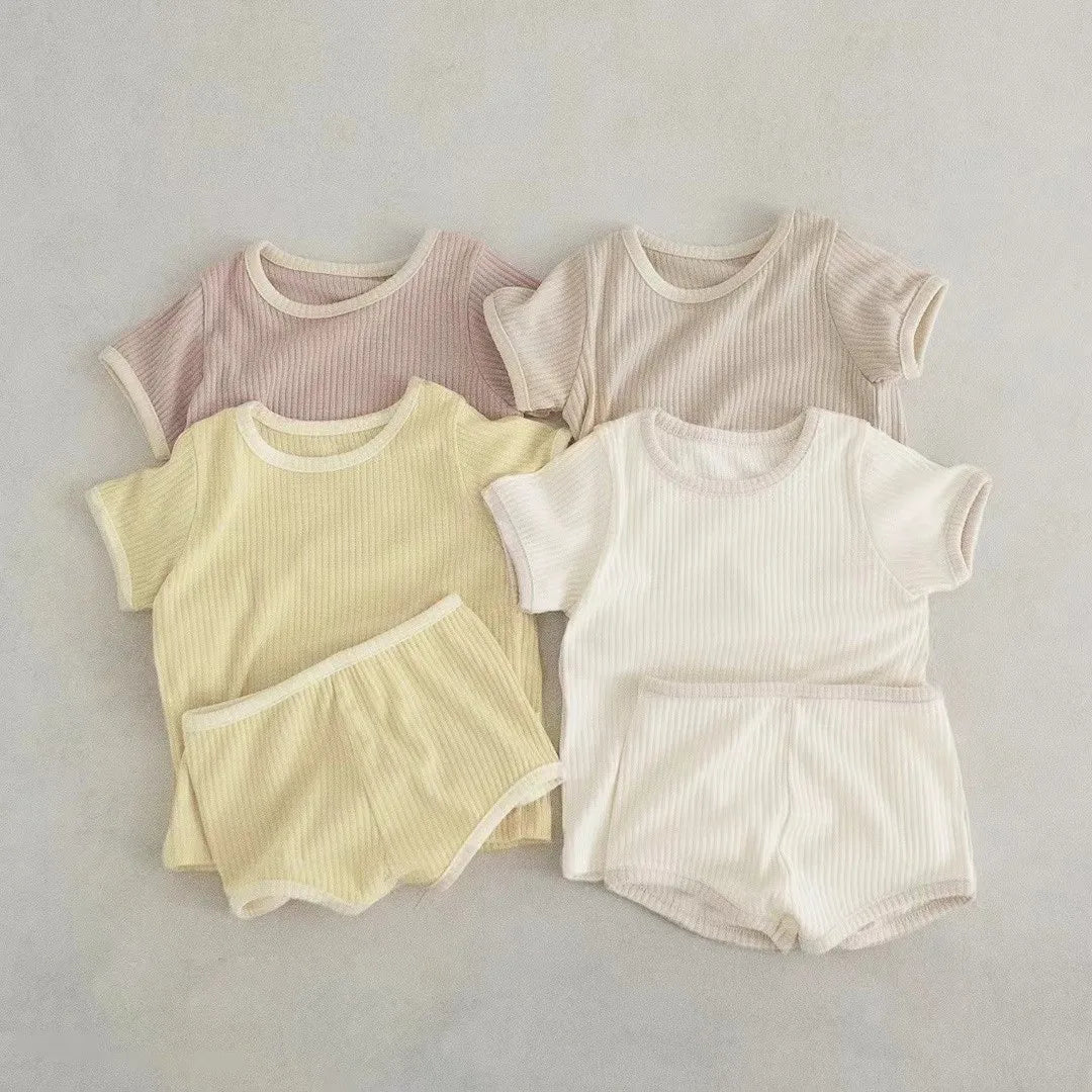 Baby Boys and Girls Solid T-Shirts+ Shorts 2pcs Breathable Outfits