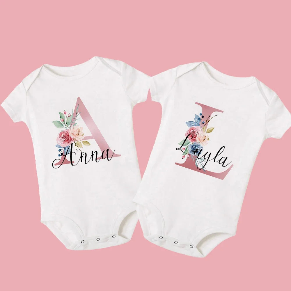 Personalised Baby Girls White Bodysuit New Baby Gift Initial Baby Name Jumpsuit Custom Names Girls Playsuit Clothes