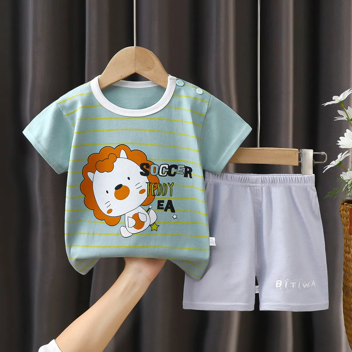 Boys and Girls Outfits T-Shirts+Shorts 2Pcs Cartoons Cars Animals