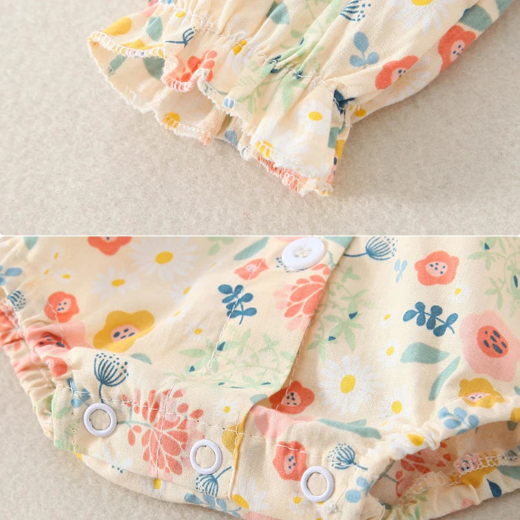 Summer Baby Girls Romper+Hat Cotton Peter Pan collar Ruffles Lace Long Sleeve Infant Rompers Newborn Clothes Bebe Cute Garments