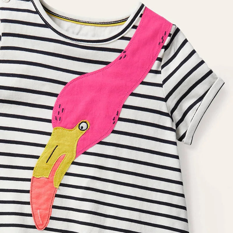 Little maven 2024 Baby Girls Casual Dress Summer Cotton Flamingo Frocks Lovely and Comfort Children Clothes for Toddler Infant