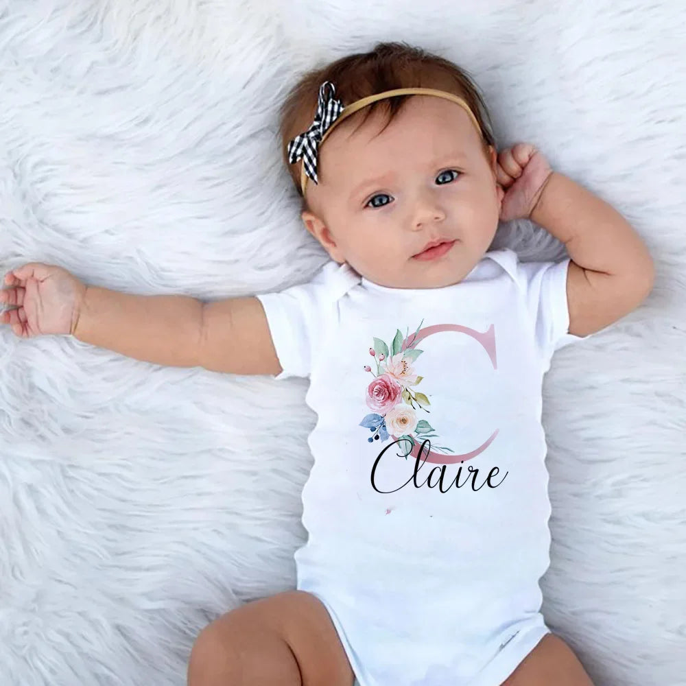 Personalised Baby Girls White Bodysuit New Baby Gift Initial Baby Name Jumpsuit Custom Names Girls Playsuit Clothes