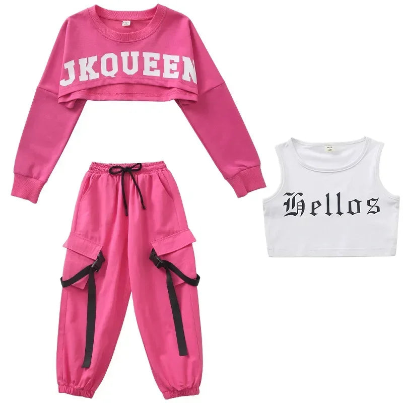 Girls Jazz Dance Performance Dress Girls Hip-hop Suit Cool Belly Button Exposed Clothing Children's Hip-hop Fashion Clothes 2023