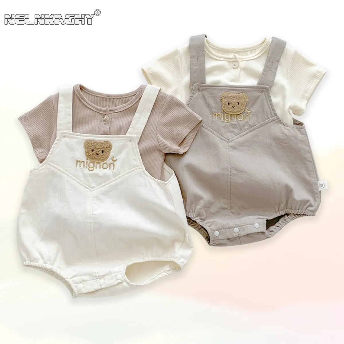 Baby Girls and Boys Summer Shorts Sleeve T-Shirts + Cartoon Bear Bodysuits