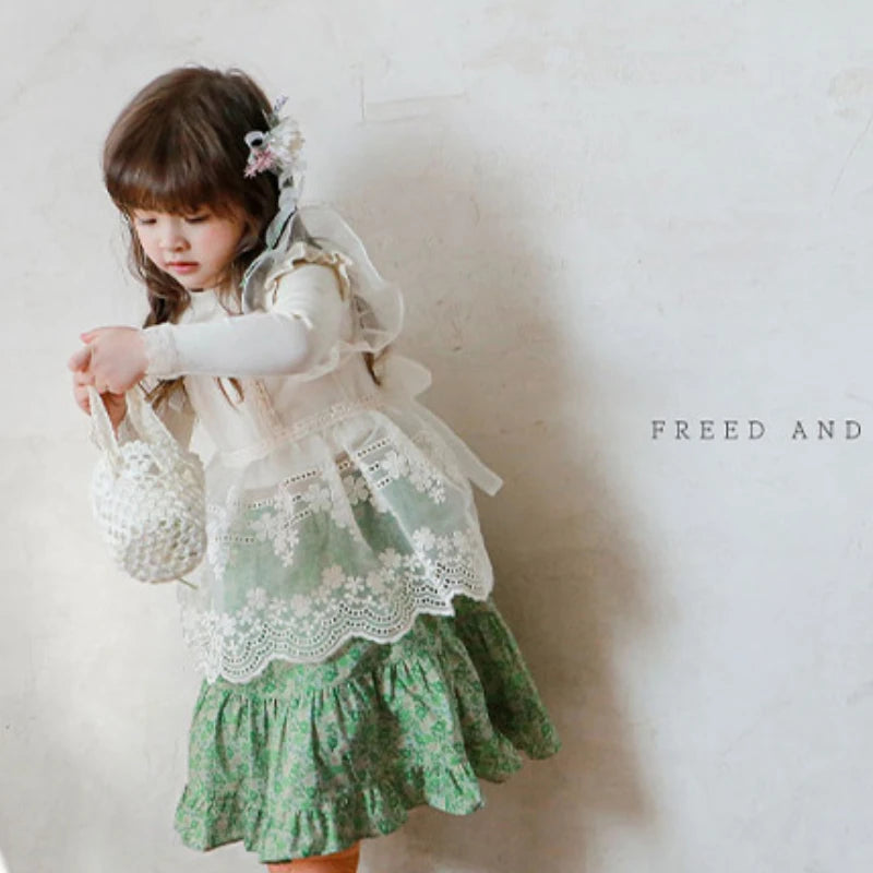 Spring 2022 South Korean Children Clothes Girl Princess Dress Lace Vest Sundress Sweet Fresh Fashionable Baby Girls Dresses