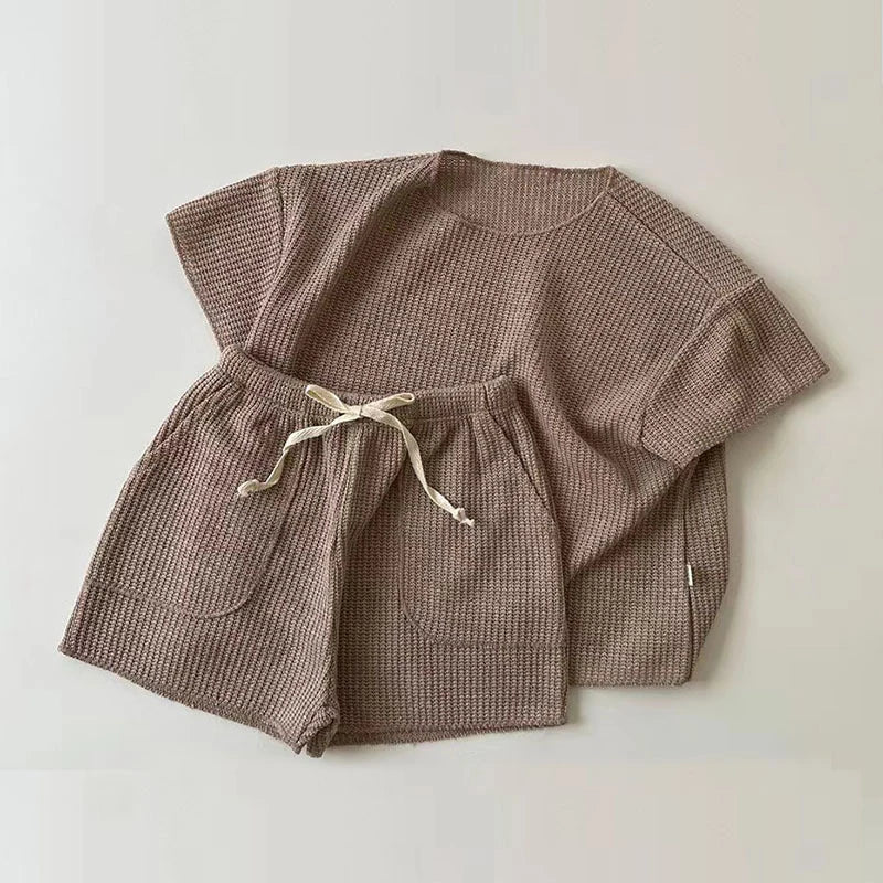 Casual Baby Girls Boys Short Sleeve Pure Color T-shirt + Shorts Clothing Sets Summer Baby Boys Girls Children's Clothes Suit