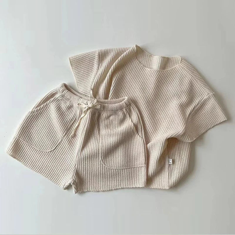 Casual Baby Girls Boys Short Sleeve Pure Color T-shirt + Shorts Clothing Sets Summer Baby Boys Girls Children's Clothes Suit