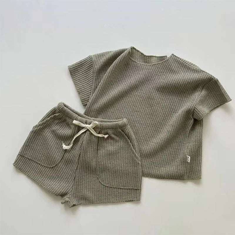 Casual Baby Girls Boys Short Sleeve Pure Color T-shirt + Shorts Clothing Sets Summer Baby Boys Girls Children's Clothes Suit