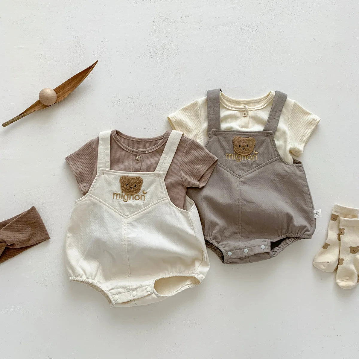 Baby Girls and Boys Summer Shorts Sleeve T-Shirts + Cartoon Bear Bodysuits