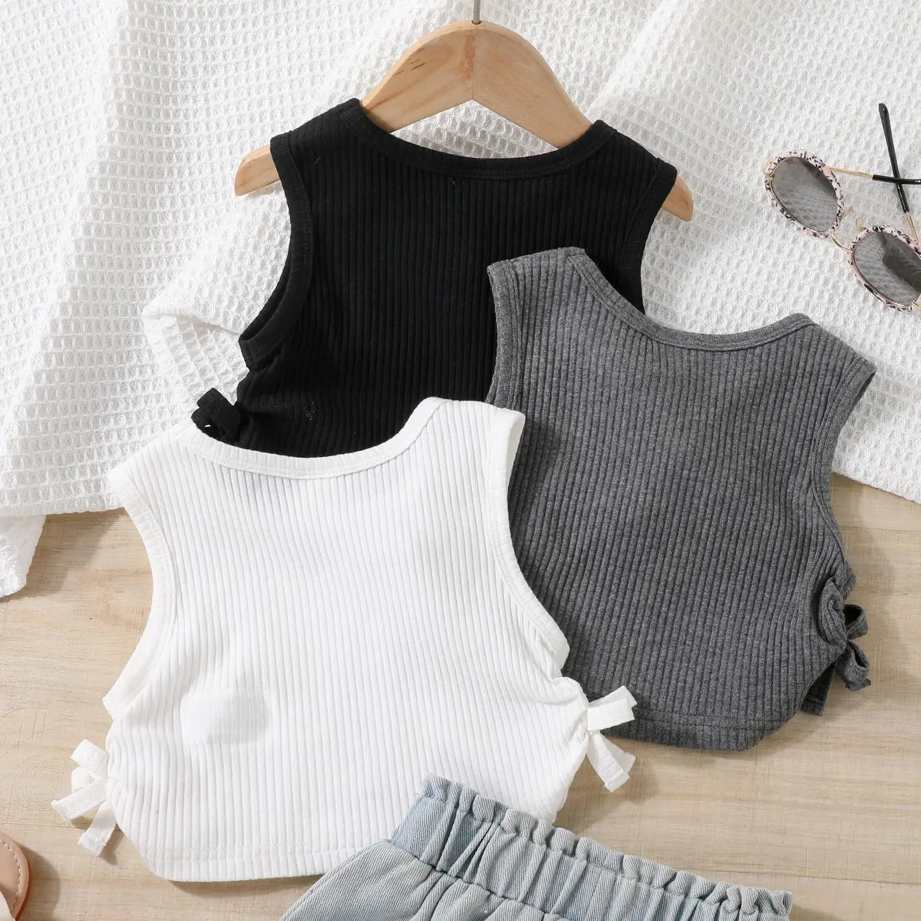 New Children's Clothes, Girls' T, Tank Top, Round Neck Sleeveless Cotton T-shirt, Girls' Clothing 4-7Y
