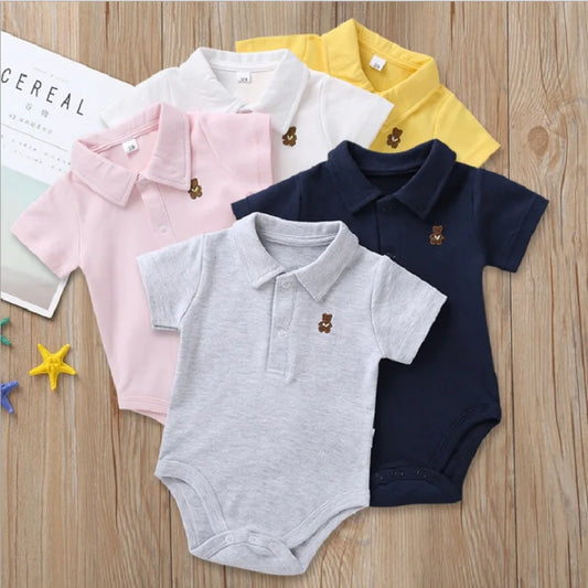 Newborn Baby Romper 0-12 Months 2024 Summer Solid 3 Colours Polo Infant Baby Boy Girl Clothes jumpsuit new born Bebies Roupas