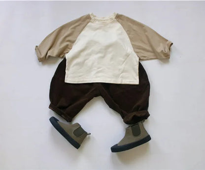 New Autumn Baby Boys T-shirts Patchwork Long Sleeve Korean Style Tops Toddlers Kids Casual Tees Children Clothes