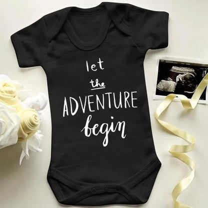 Let the Adventure Begin Baby Bodysuit Pregnancy Announce Newborn Boys Girls Cotton Jumpsuit Short Sleeve Baby Clothes