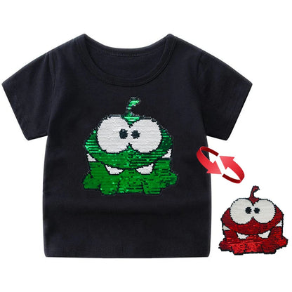 Panda Tiger Dinosaur Sequin Children T Shirt for Boys Tshirts Kids T Shirt Cartoon Print Summer Tops T-shirts for Baby Clothes